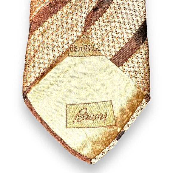 Brioni Brown & Gold Stripes Grenadine 100% Italian Silk Tie - Picture 3 of 6